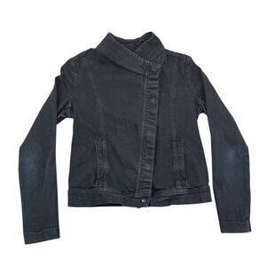 Vince Women's Black Wash Denim Jacket Asymmetrical Snap Front Large